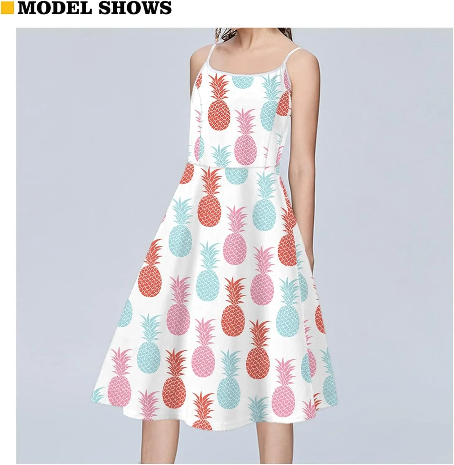 Spaghetti Strap Midi Satin Dresses Summer Sleeveless Sundree Women Girl Beach Party Swing Dress