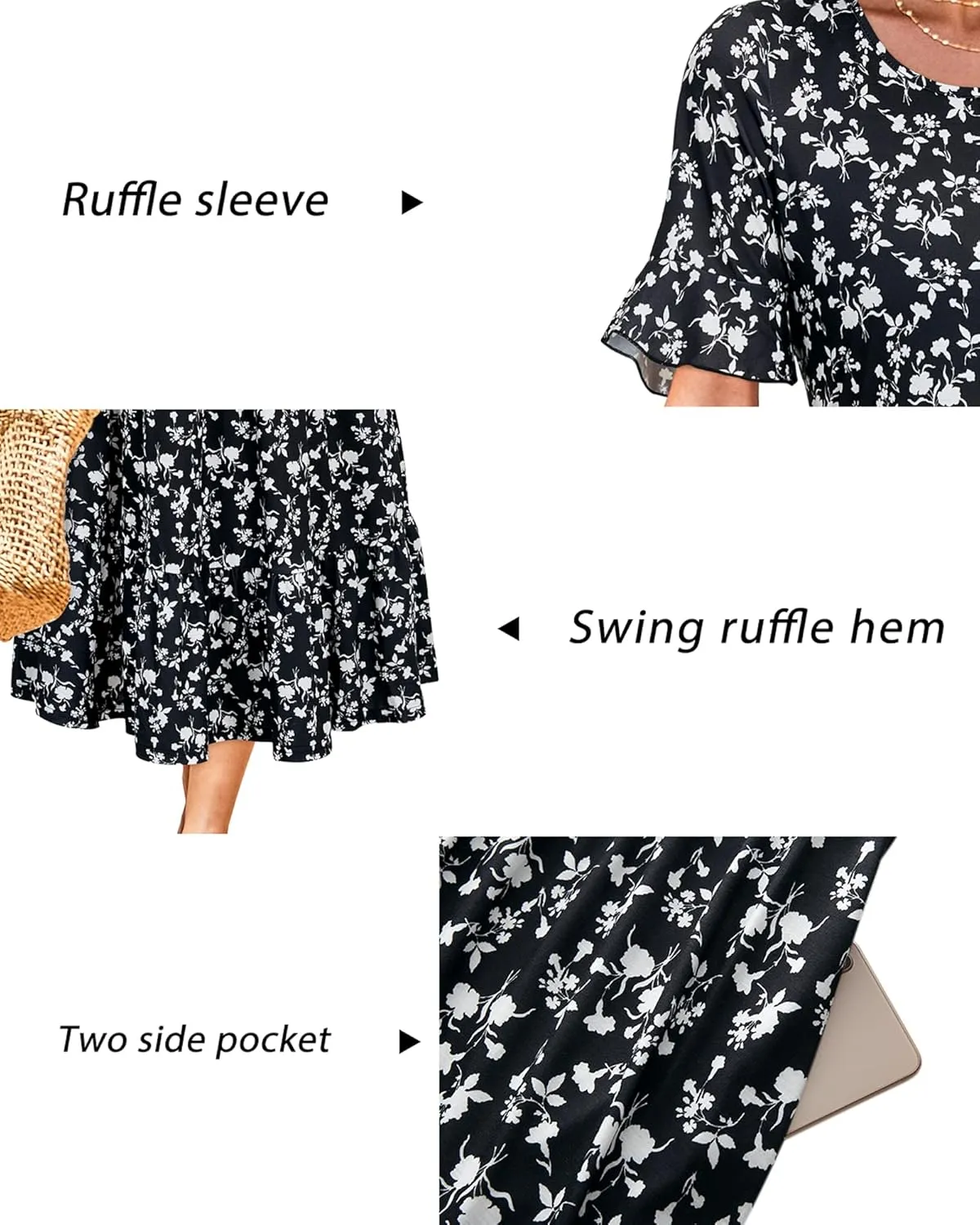 STYLEWORD Women's Summer 2025 Casual Short Sleeve Tiered Flowy Spring Dress Long Midi Beach Sundress Vacation Outfits