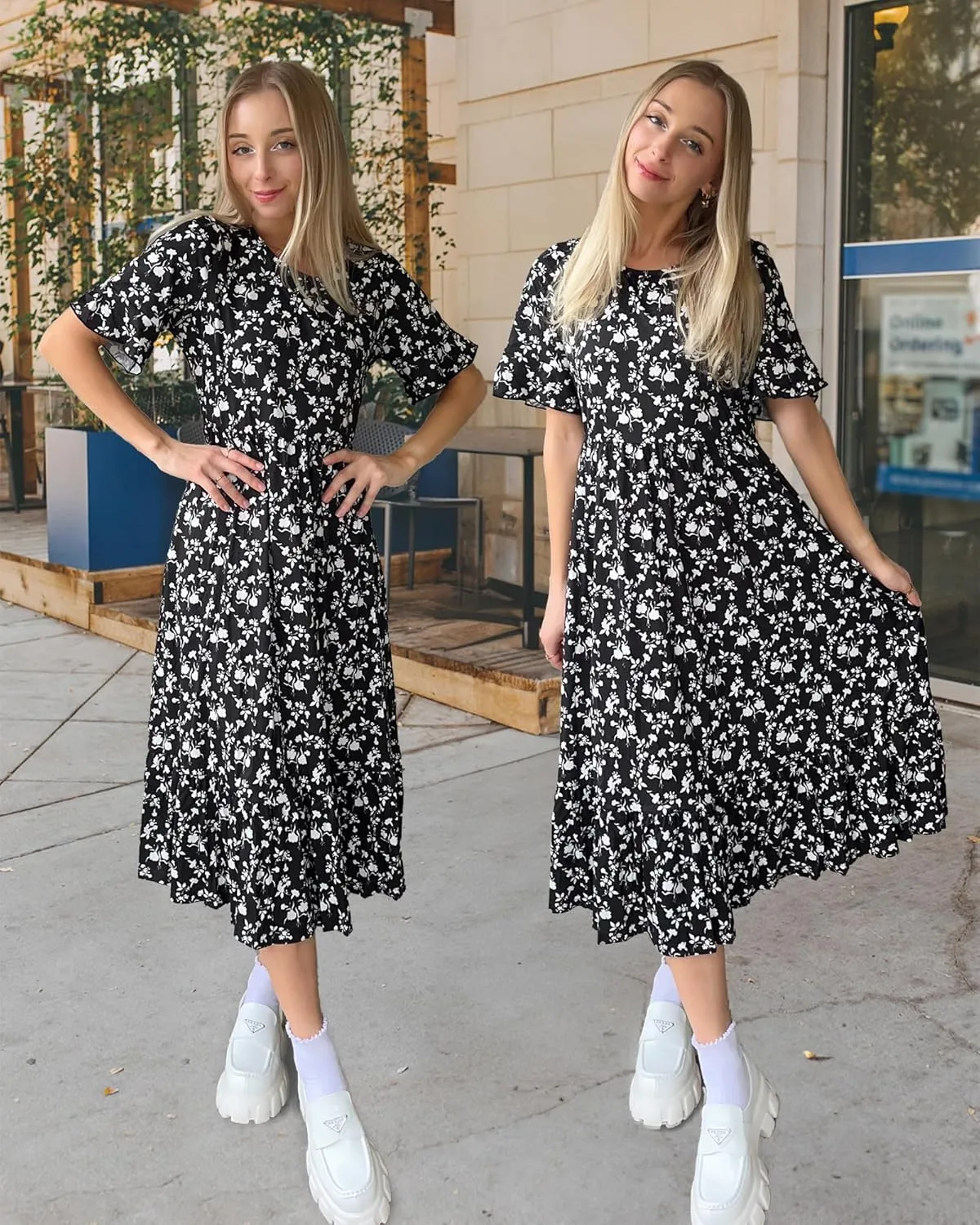 STYLEWORD Women's Summer 2025 Casual Short Sleeve Tiered Flowy Spring Dress Long Midi Beach Sundress Vacation Outfits
