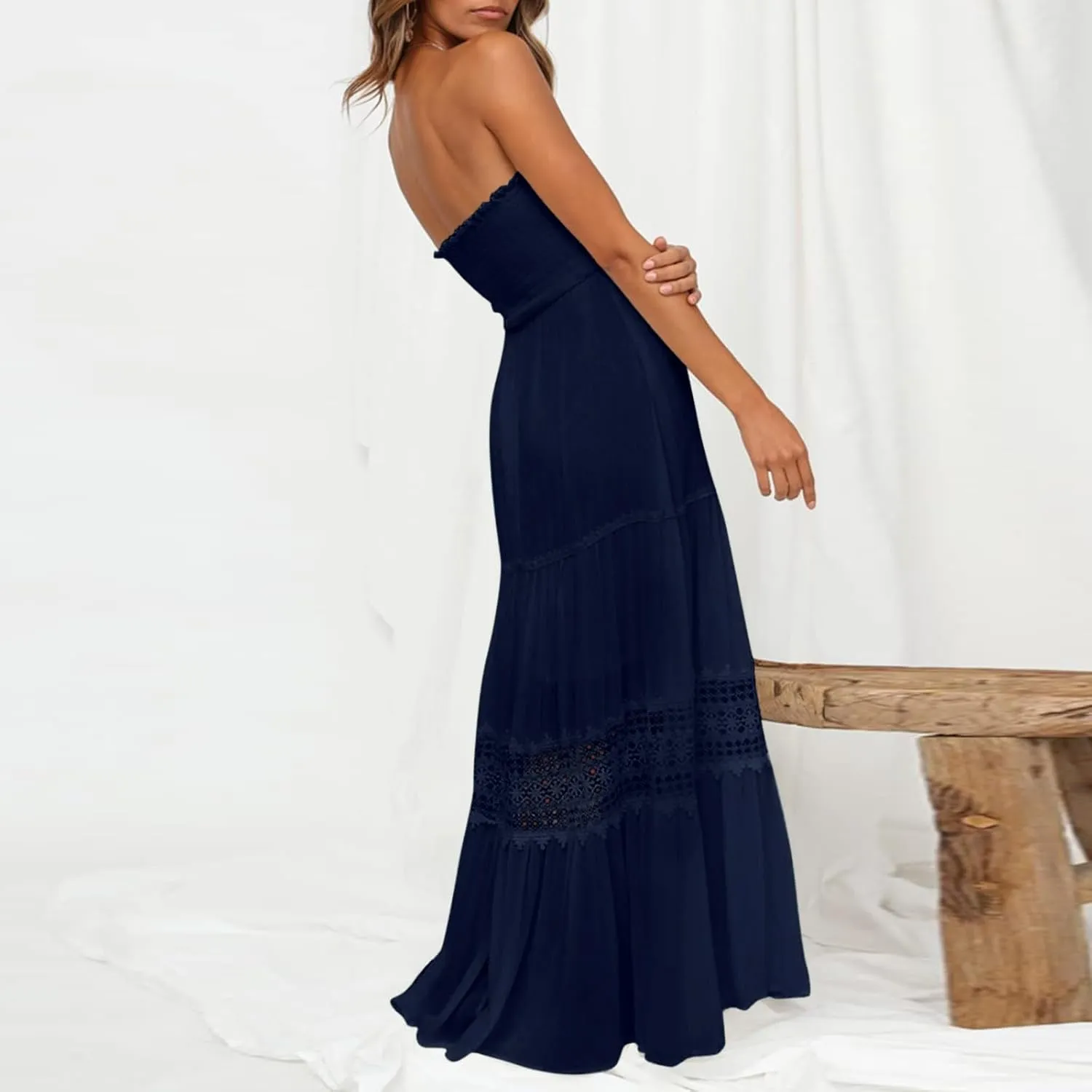 Sundresses For Women 2025 Vacation Sexy Women Summer Boho Strapless Maxi Dress Casual Sleeveless Off Shoulder Dresses
