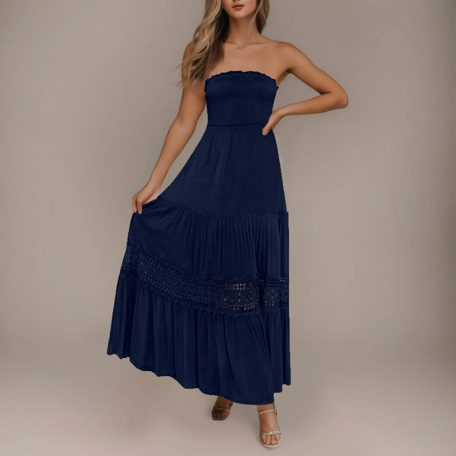 Sundresses For Women 2025 Vacation Sexy Women Summer Boho Strapless Maxi Dress Casual Sleeveless Off Shoulder Dresses