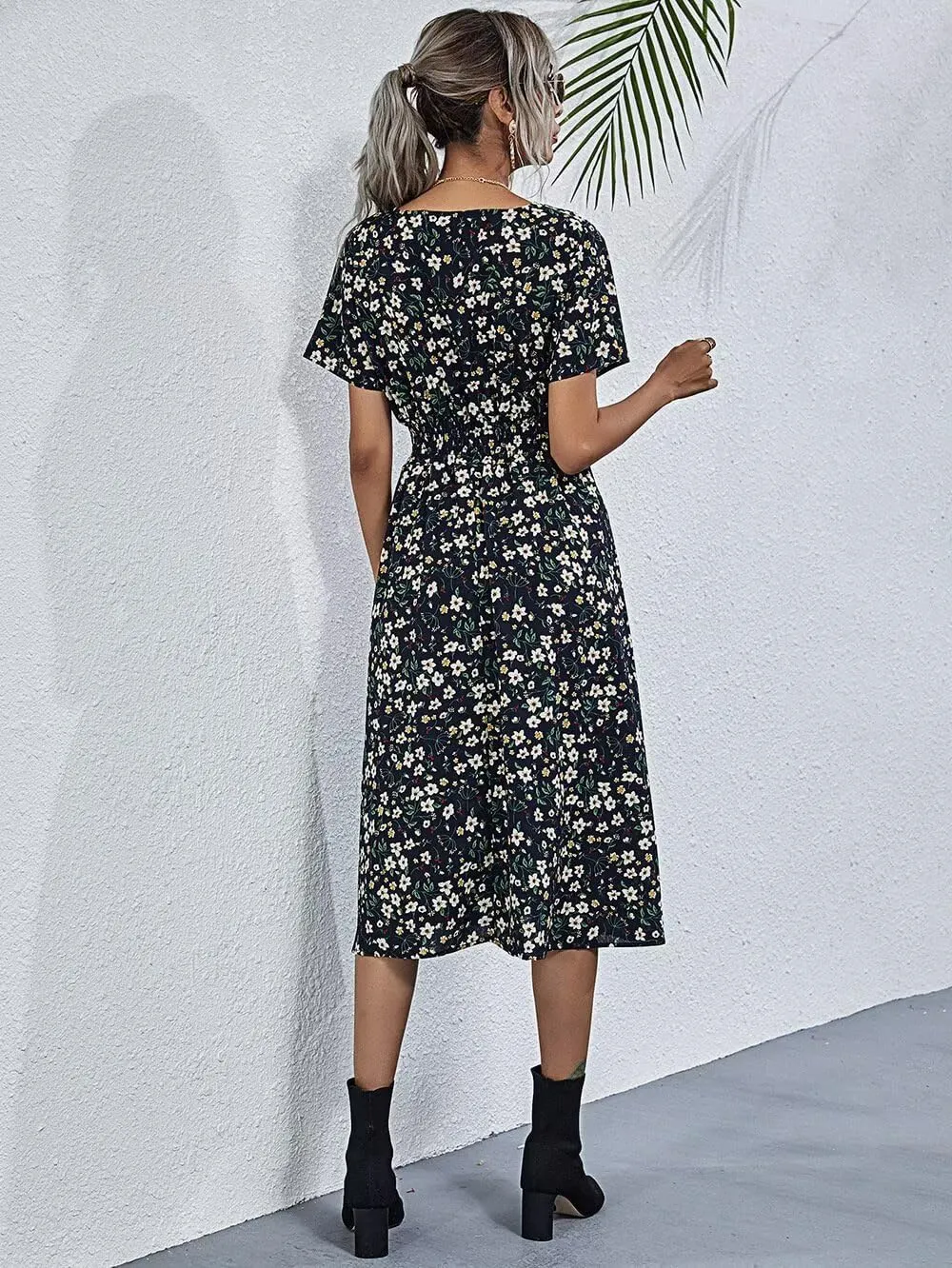 Superband Womens Summer Short Sleeve Casual Dresses V Neck Floral Vacation Sundress Faux Wrap Midi Dress