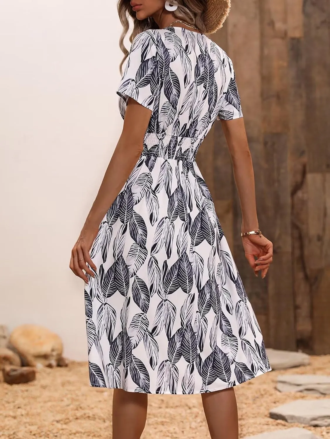 Superband Womens Summer Short Sleeve Casual Dresses V Neck Floral Vacation Sundress Faux Wrap Midi Dress