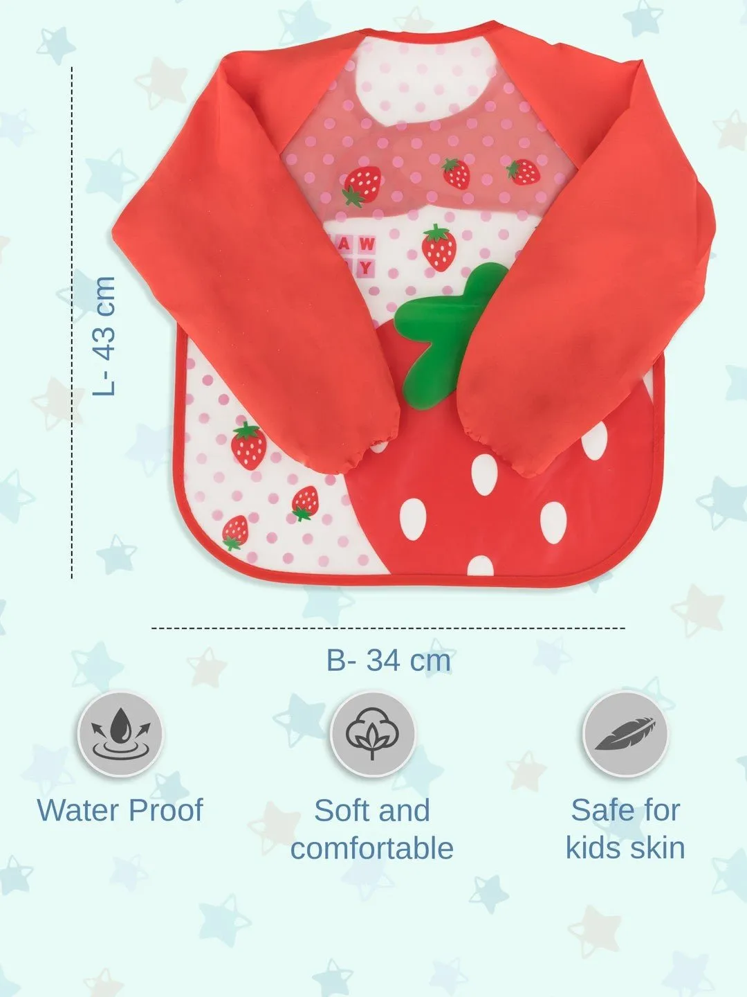 Sweet Strawberry Patch Long-Sleeve Waterproof Baby Bibs For Girls