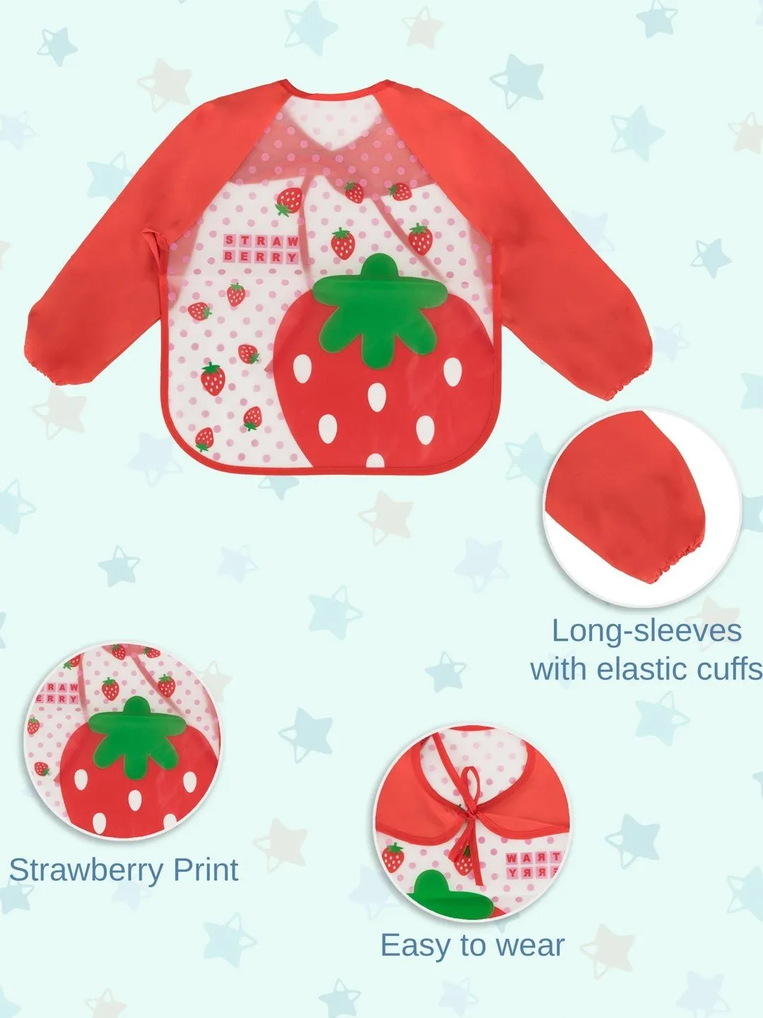 Sweet Strawberry Patch Long-Sleeve Waterproof Baby Bibs For Girls