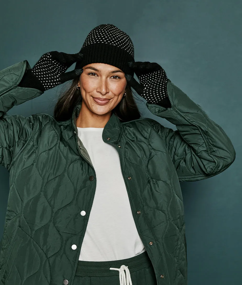 The Luxe Cashmere Blend Mix Stitch Hat - Sea Urchin & White Sand