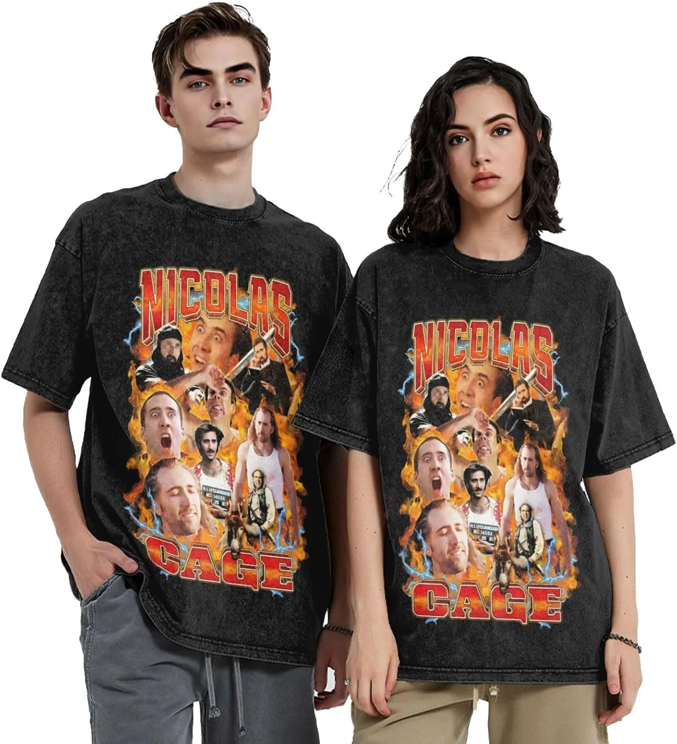 Tshirt Men Vintage Music Graphic Oversize Washed Streetwear Tee Tops