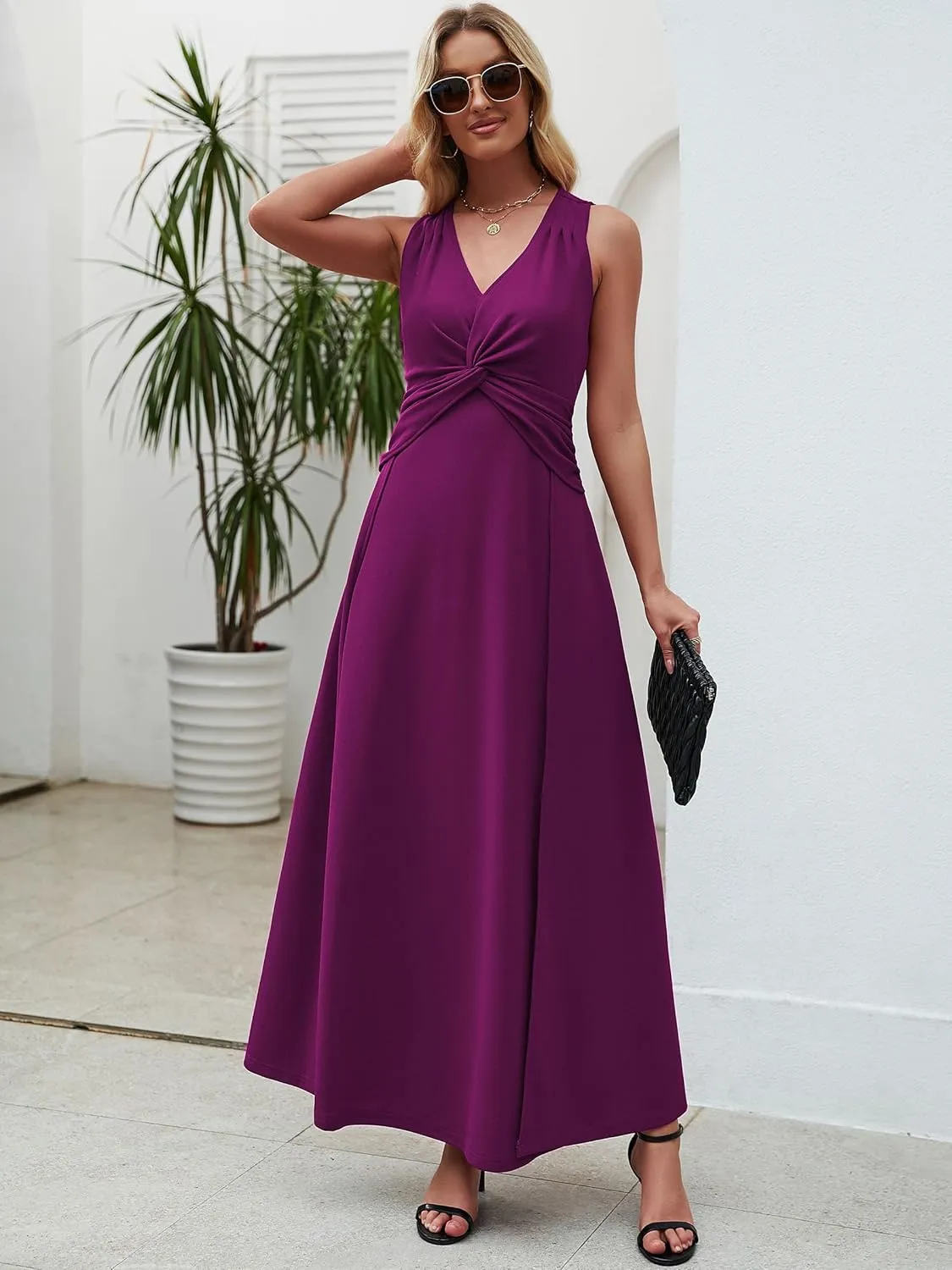 Wedding Guest Dresses for Women 2025 V Neck Formal Dresses for Women Sleeveless Evening