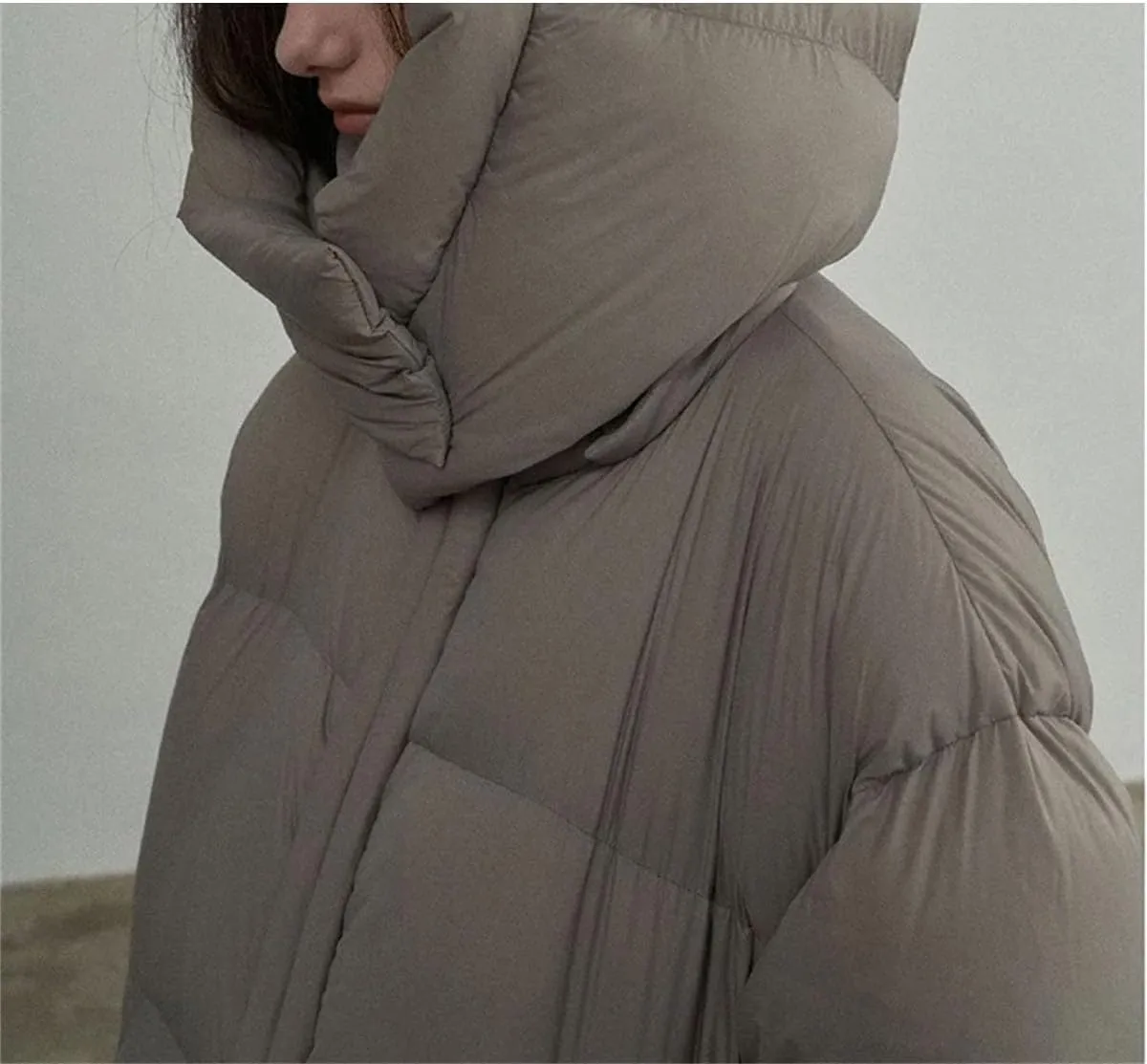 Women Hooded Mid-Length Loose Parka Coat Classic Thick Over Knee Down Cotton-Padded Jacket