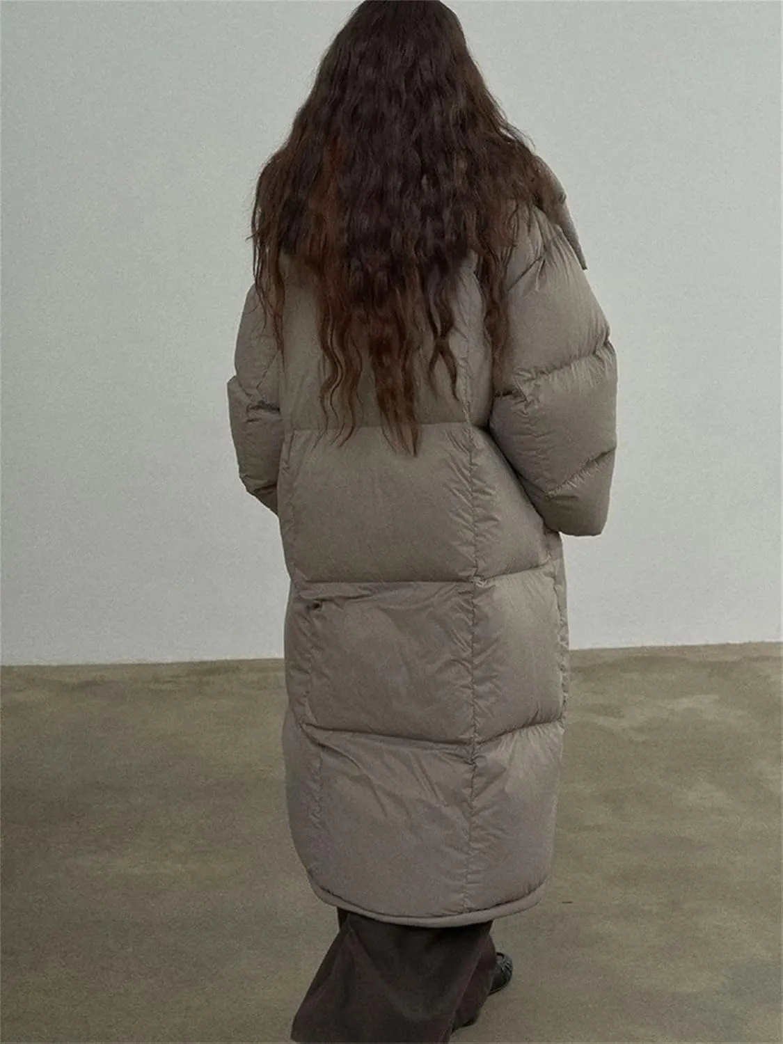 Women Hooded Mid-Length Loose Parka Coat Classic Thick Over Knee Down Cotton-Padded Jacket