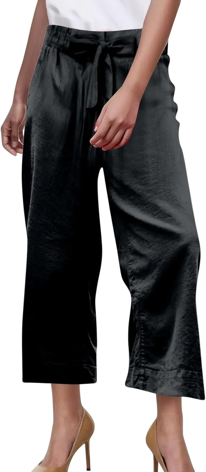 Women Linen Pants Beach Plus Size Blend Drawstring Pant Relaxed Fit Wide Leg Pants Casual Gauze Pant with Pockets