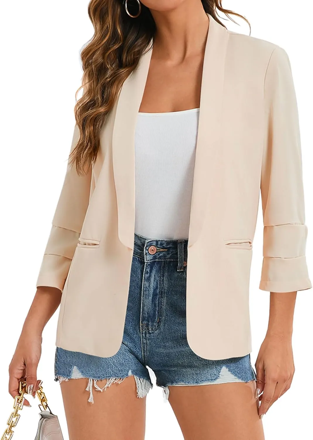 Women's 2024 Casual Blazers 3/4 Sleeves Lightweight Business Work Blazer Jackets with Pockets