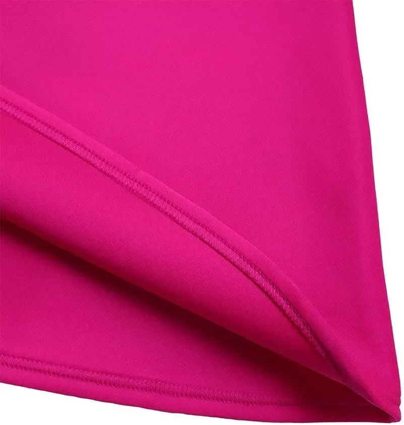 Women's Fuchsia V Neck Ruffles Short Sleeve Pleated A-Line Party Midi Dress