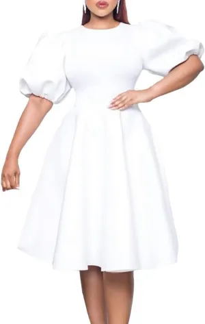 Women's Fuchsia V Neck Ruffles Short Sleeve Pleated A-Line Party Midi Dress