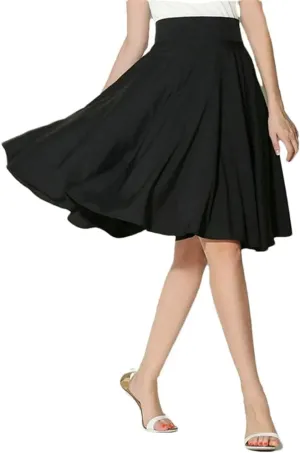 Women's High - Waist A - Line Classic Solid - Color Retro Pleated Knee - Length Midi Skirt