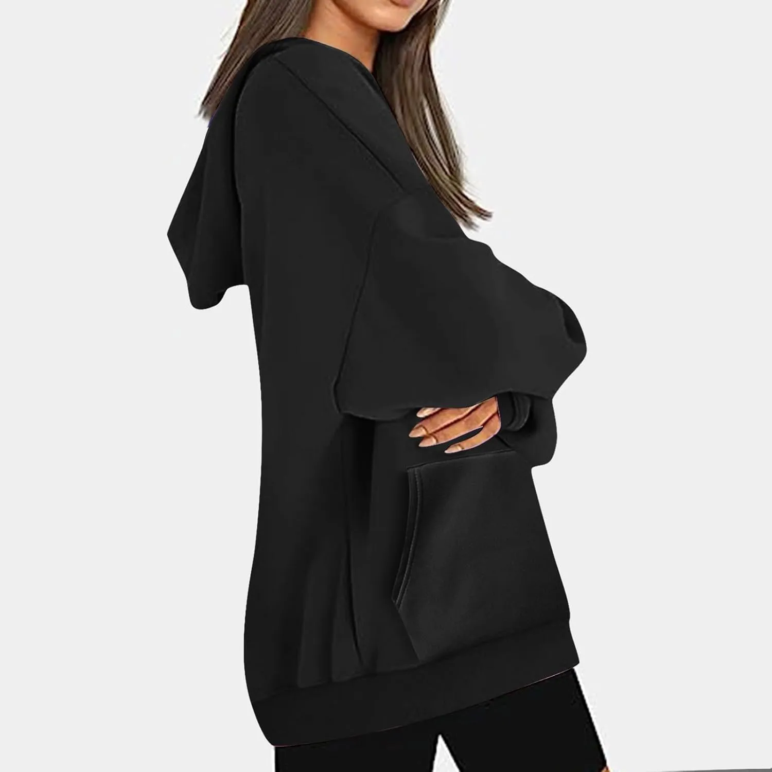 Women's Hoodies Oversized Casual Plus Size Sweatshirts with Drawstring Crew Neck Long Sleeve Cute Fleece Tops