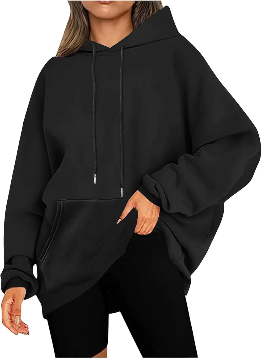 Women's Hoodies Oversized Casual Plus Size Sweatshirts with Drawstring Crew Neck Long Sleeve Cute Fleece Tops