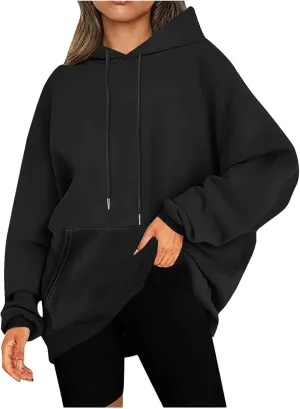 Women's Hoodies Oversized Casual Plus Size Sweatshirts with Drawstring Crew Neck Long Sleeve Cute Fleece Tops
