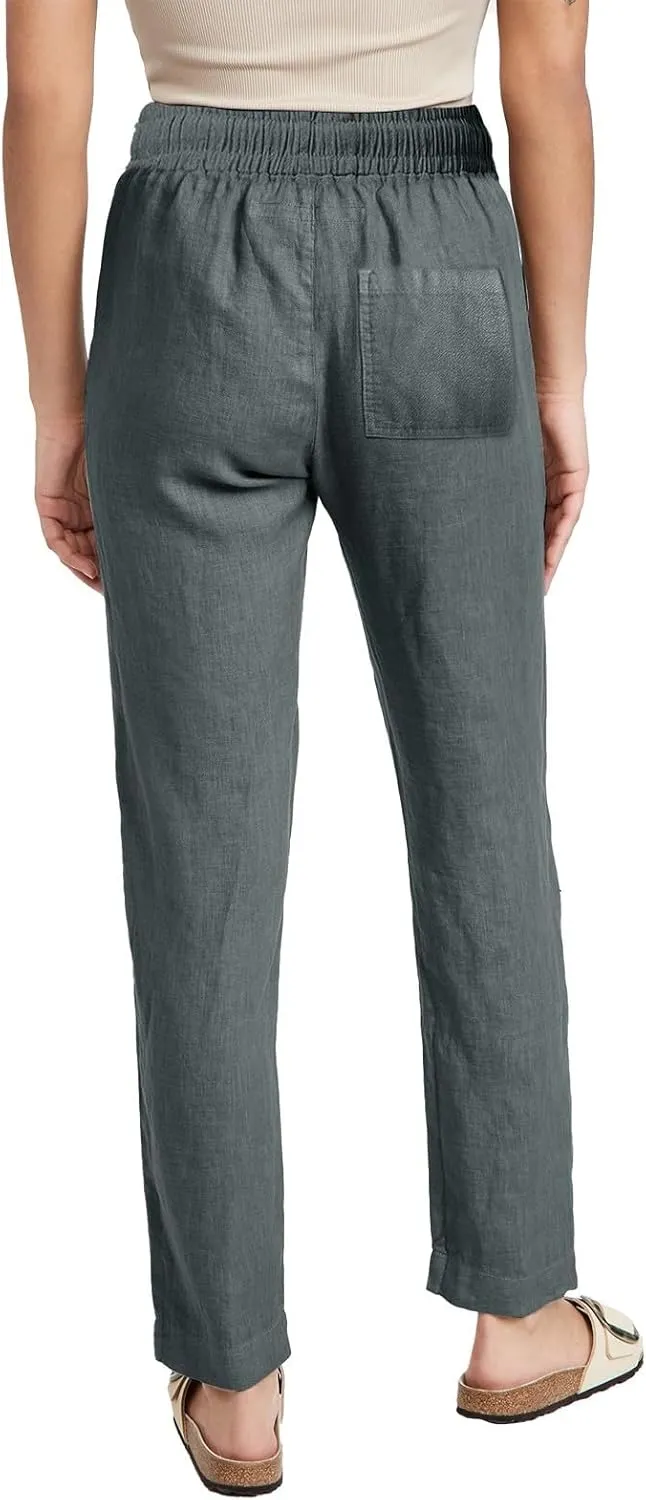Womens Linen Pants Summer 2025 Elastic Drawstring High Waisted Fit Pant Beach Casual Lightweight Trousers with Pockets