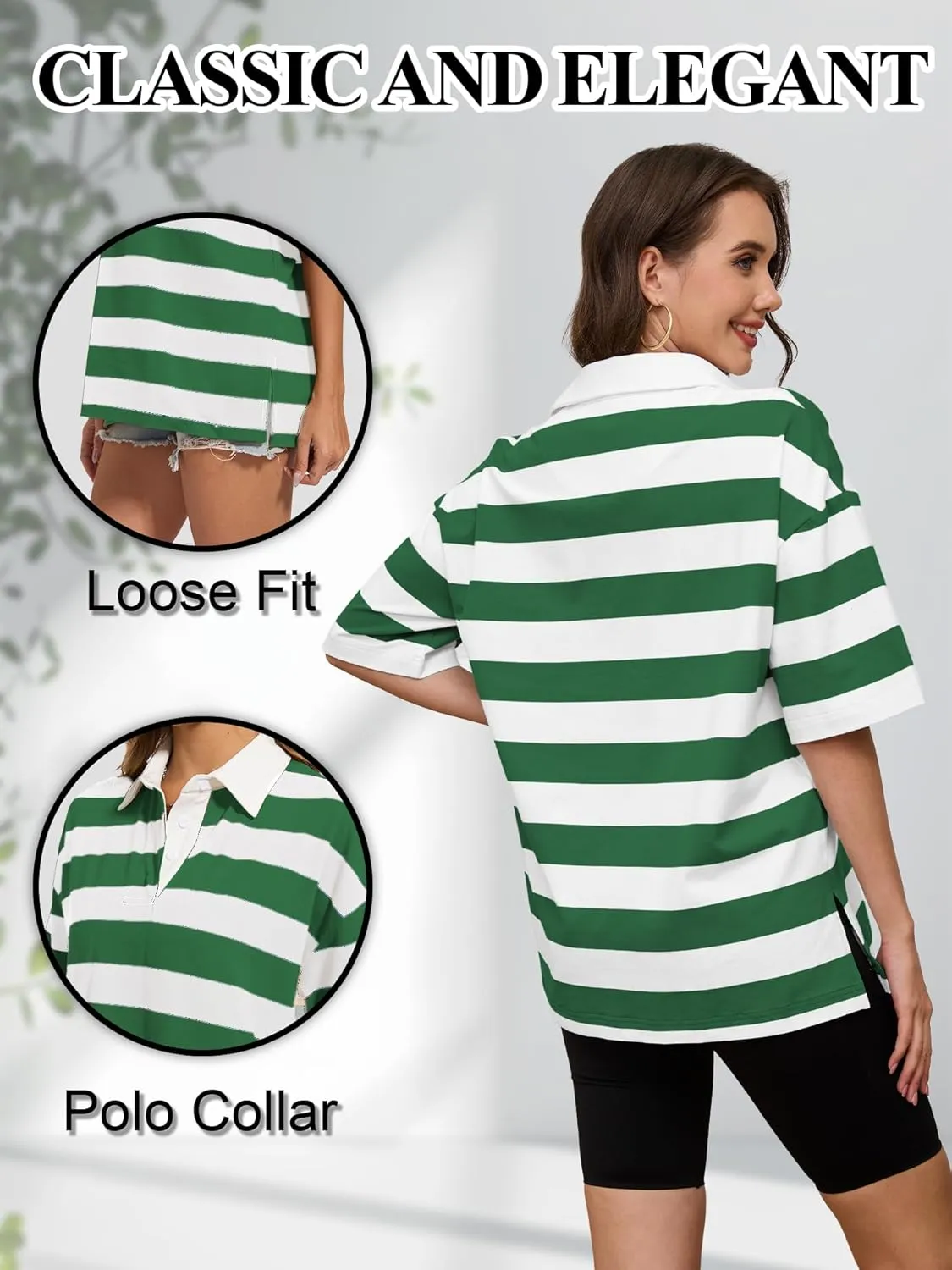 Womens Oversized Striped Polo Sweatshirt Color Block Short Sleeve Polo T-Shirts Fashion Streetwear Pullover Tops