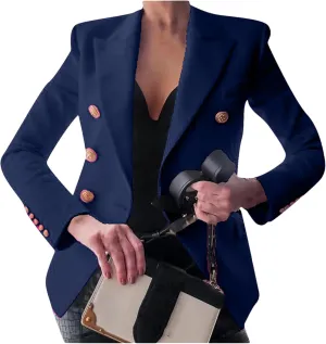 Womens Slim Fit Formal Classic Blazer Double Breasted Long Sleeve Jacket Office Lapel Collar Suit Coat