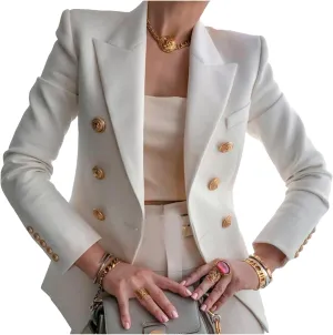 Womens Slim Fit Formal Classic Blazer Double Breasted Long Sleeve Jacket Office Lapel Collar Suit Coat