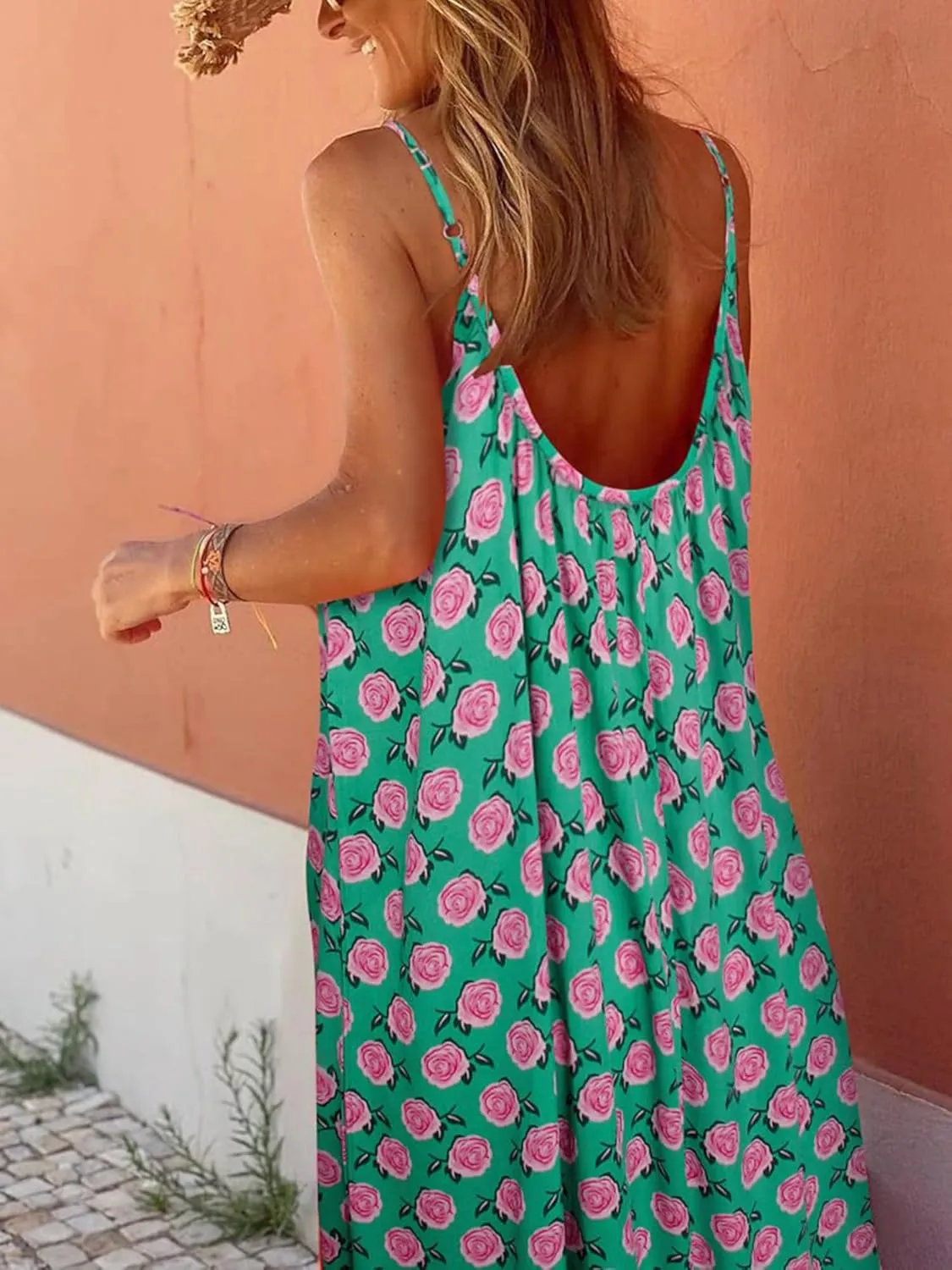 Womens Summer Bohemian Pattern Spaghetti Straps Sleeveless Casual Maxi Long Dresses Y2k Beach Sundress Streetwear