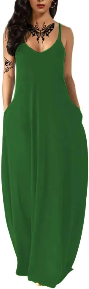 Women's Summer Maxi Dress Long Dress Casual Boho Sleeveless Strap Smocked Tiered Long Beach Sun Dresses