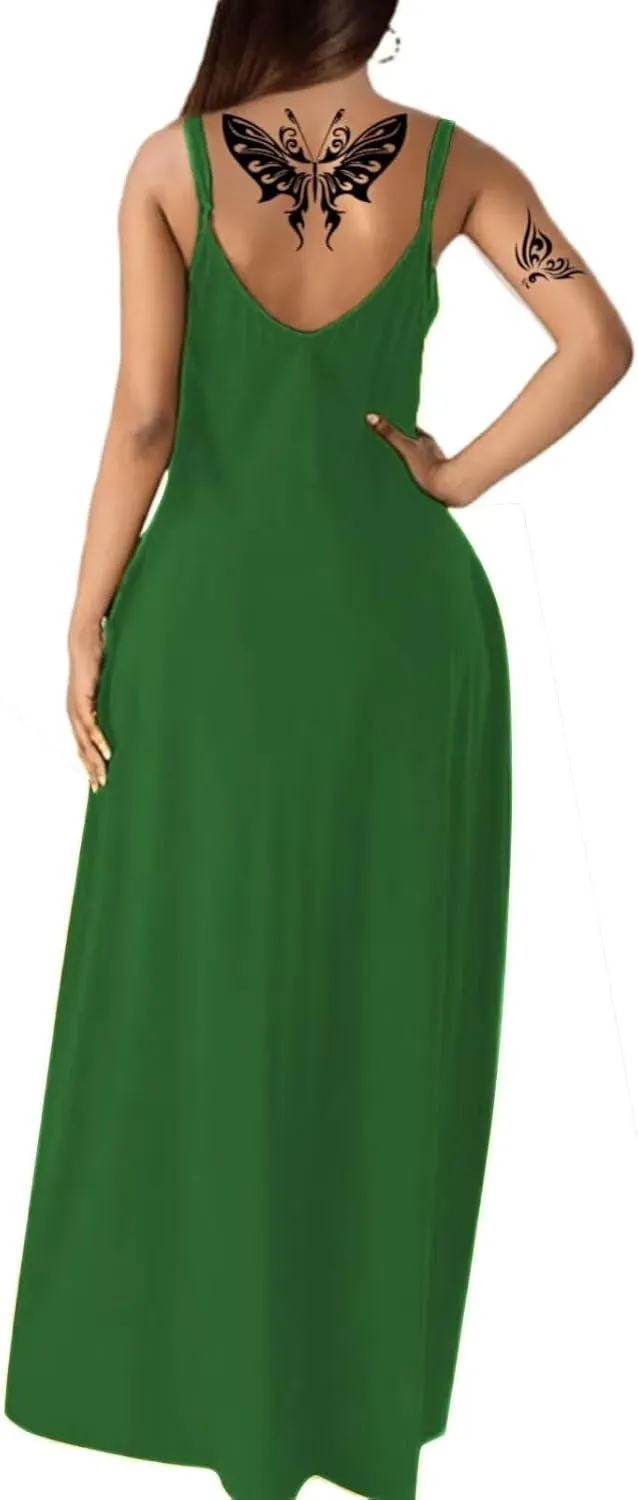 Women's Summer Maxi Dress Long Dress Casual Boho Sleeveless Strap Smocked Tiered Long Beach Sun Dresses
