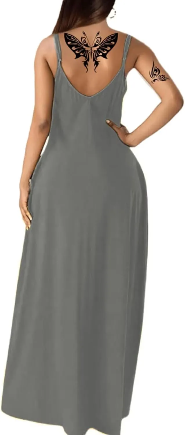 Women's Summer Maxi Dress Long Dress Casual Boho Sleeveless Strap Smocked Tiered Long Beach Sun Dresses
