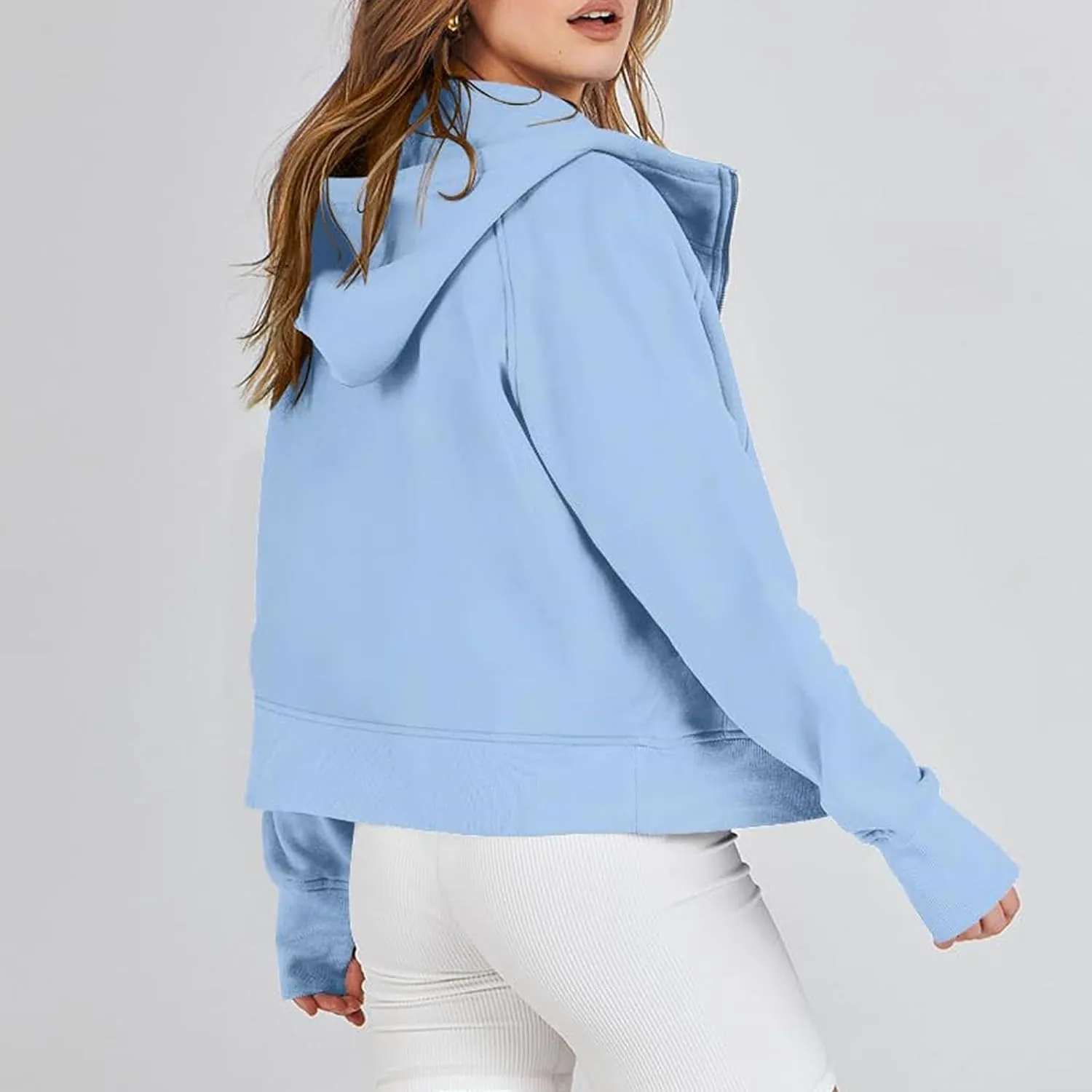 Womens Zip Up Hoodies Fleece Jackets Oversized Sweatshirts Full Zipper Long Sleeve Coats Thumb Hole Pullover Pockets
