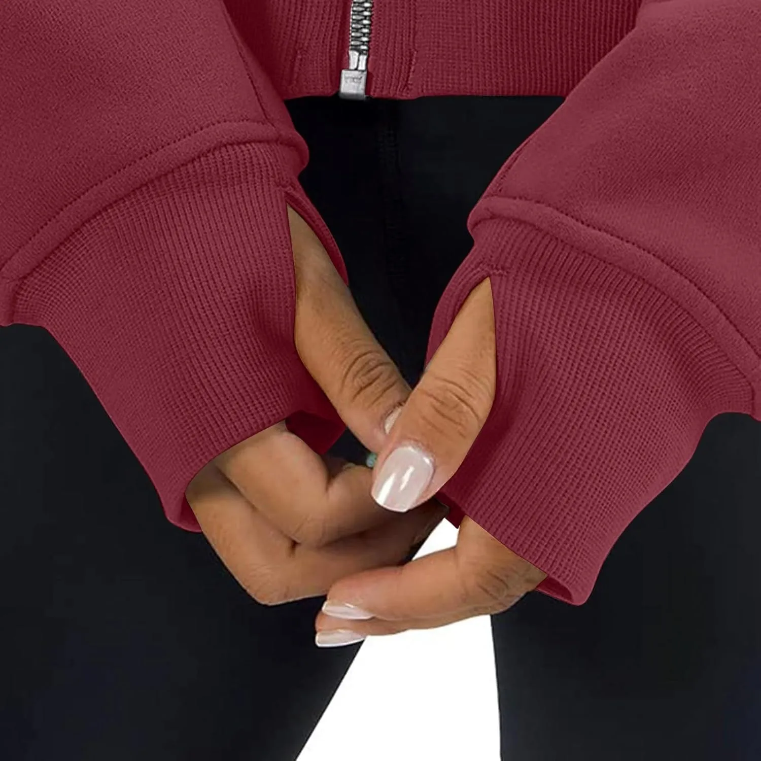 Womens Zip Up Hoodies Fleece Jackets Oversized Sweatshirts Full Zipper Long Sleeve Coats Thumb Hole Pullover Pockets