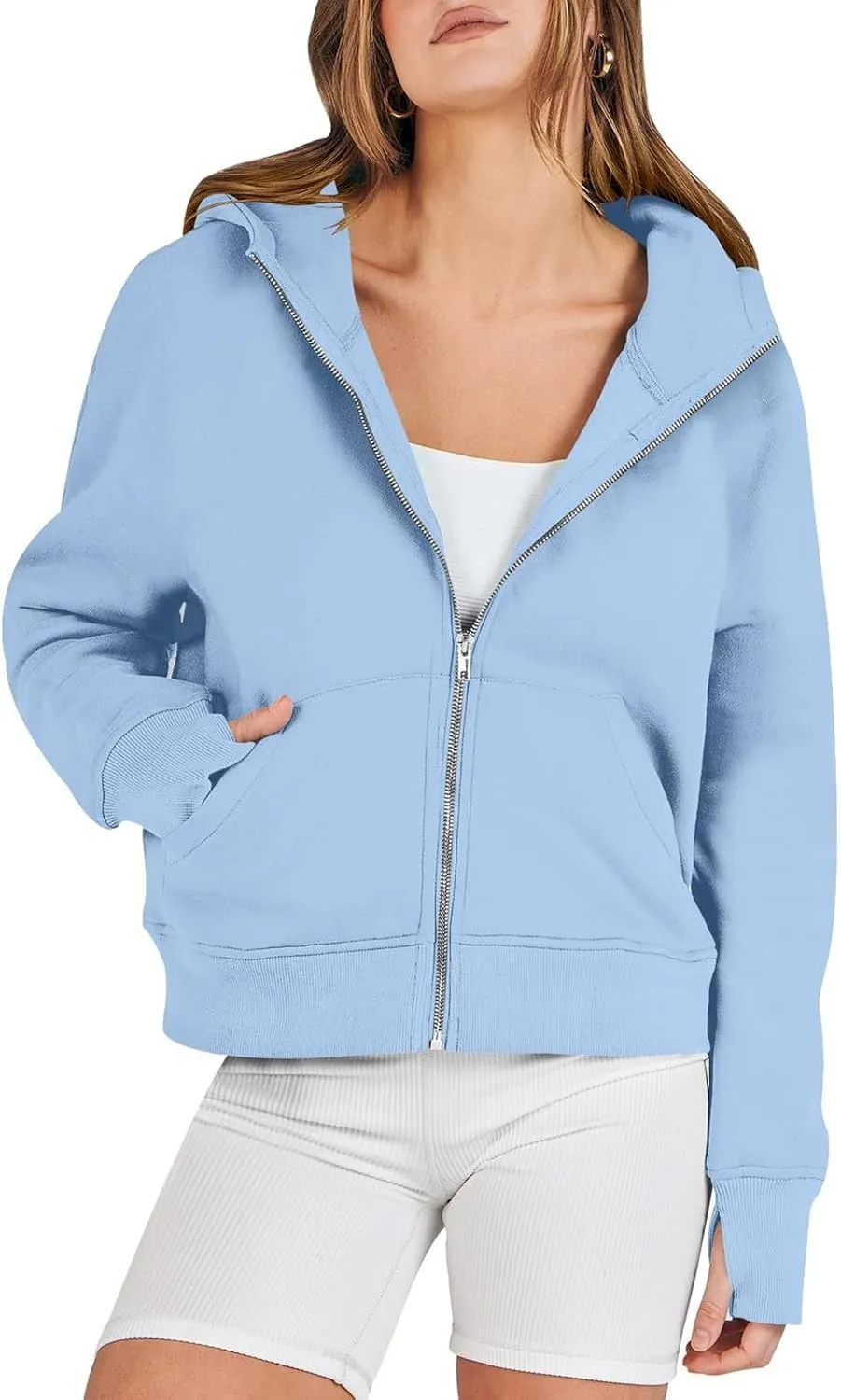 Womens Zip Up Hoodies Fleece Jackets Oversized Sweatshirts Full Zipper Long Sleeve Coats Thumb Hole Pullover Pockets