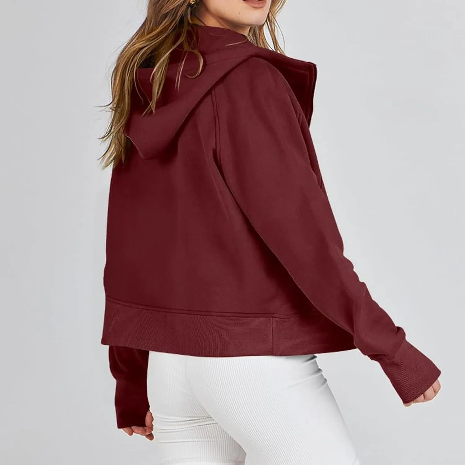 Womens Zip Up Hoodies Fleece Jackets Oversized Sweatshirts Full Zipper Long Sleeve Coats Thumb Hole Pullover Pockets