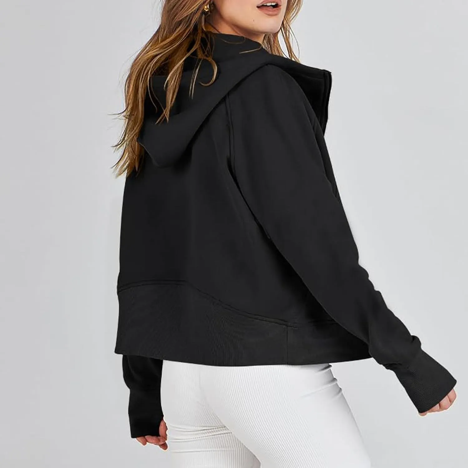 Womens Zip Up Hoodies Fleece Jackets Oversized Sweatshirts Full Zipper Long Sleeve Coats Thumb Hole Pullover Pockets