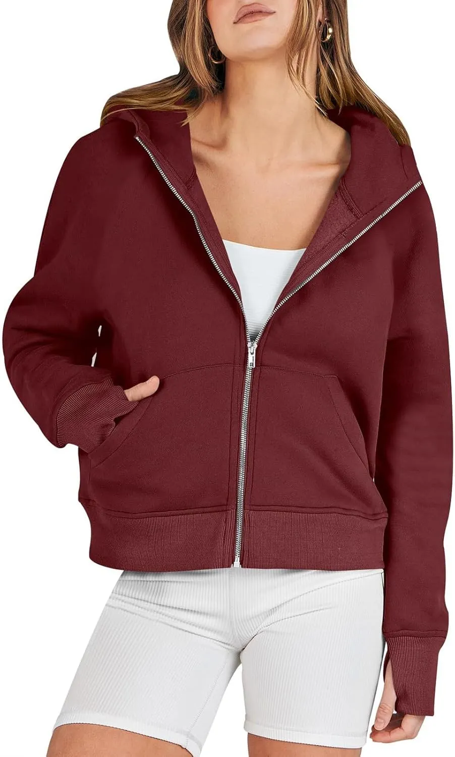 Womens Zip Up Hoodies Fleece Jackets Oversized Sweatshirts Full Zipper Long Sleeve Coats Thumb Hole Pullover Pockets