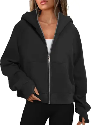 Womens Zip Up Hoodies Fleece Jackets Oversized Sweatshirts Full Zipper Long Sleeve Coats Thumb Hole Pullover Pockets