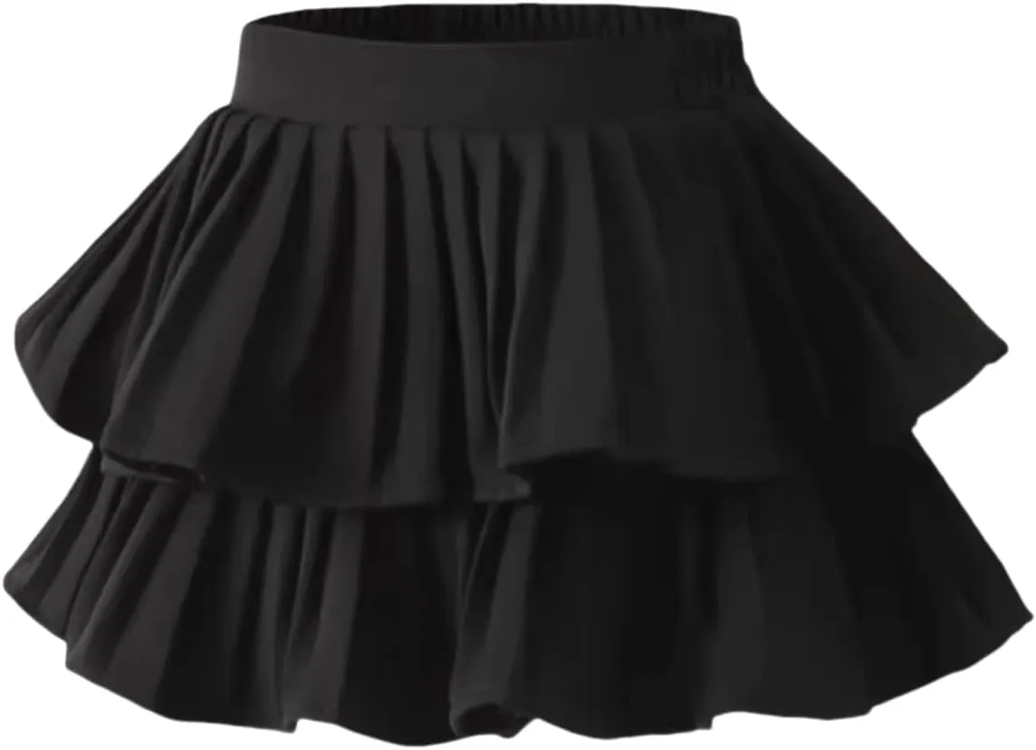 Zerf Girls White Black Mini Pleated Skirt Skort for Toddler Girls Summer Pink Ruffle Tutu Skirt with Shorts Underneath