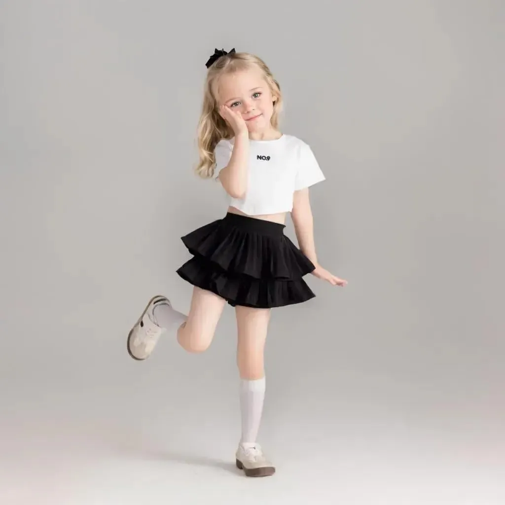 Zerf Girls White Black Mini Pleated Skirt Skort for Toddler Girls Summer Pink Ruffle Tutu Skirt with Shorts Underneath