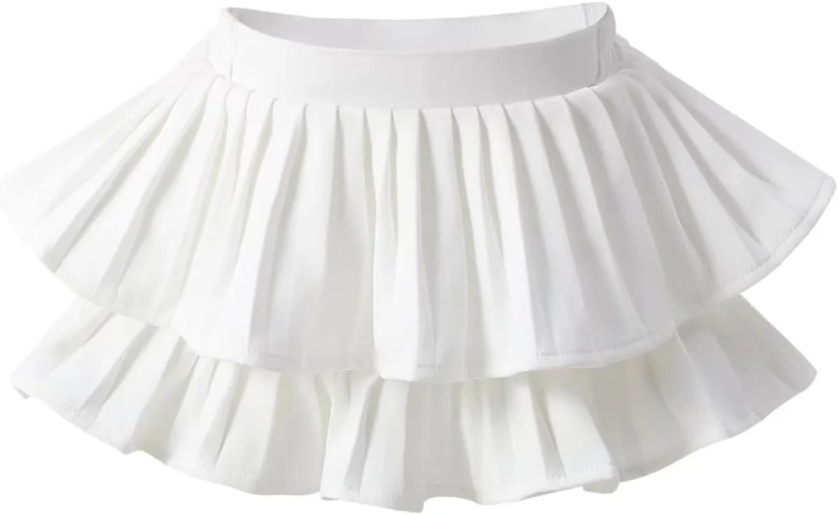 Zerf Girls White Black Mini Pleated Skirt Skort for Toddler Girls Summer Pink Ruffle Tutu Skirt with Shorts Underneath