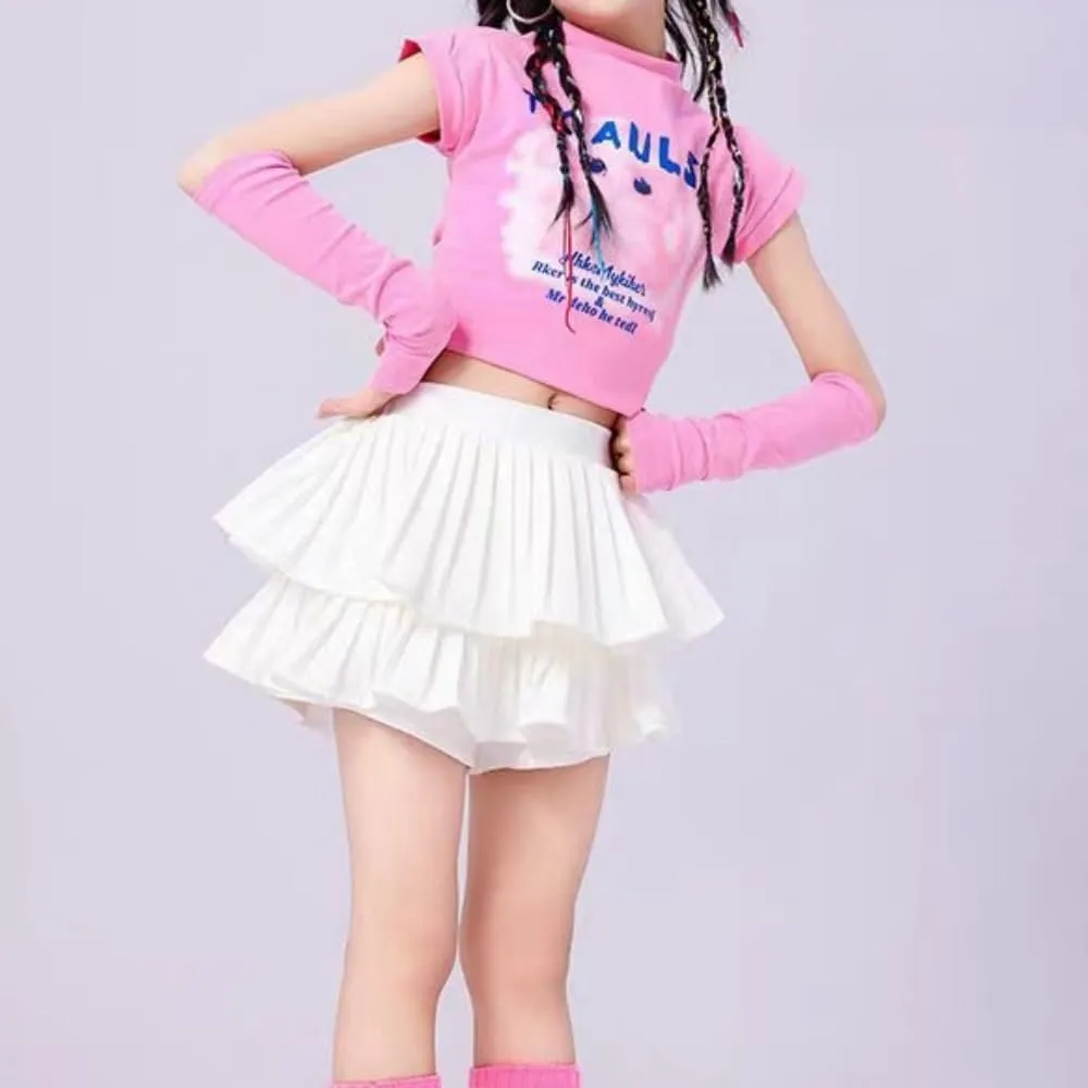 Zerf Girls White Black Mini Pleated Skirt Skort for Toddler Girls Summer Pink Ruffle Tutu Skirt with Shorts Underneath