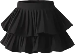 Zerf Girls White Black Mini Pleated Skirt Skort for Toddler Girls Summer Pink Ruffle Tutu Skirt with Shorts Underneath
