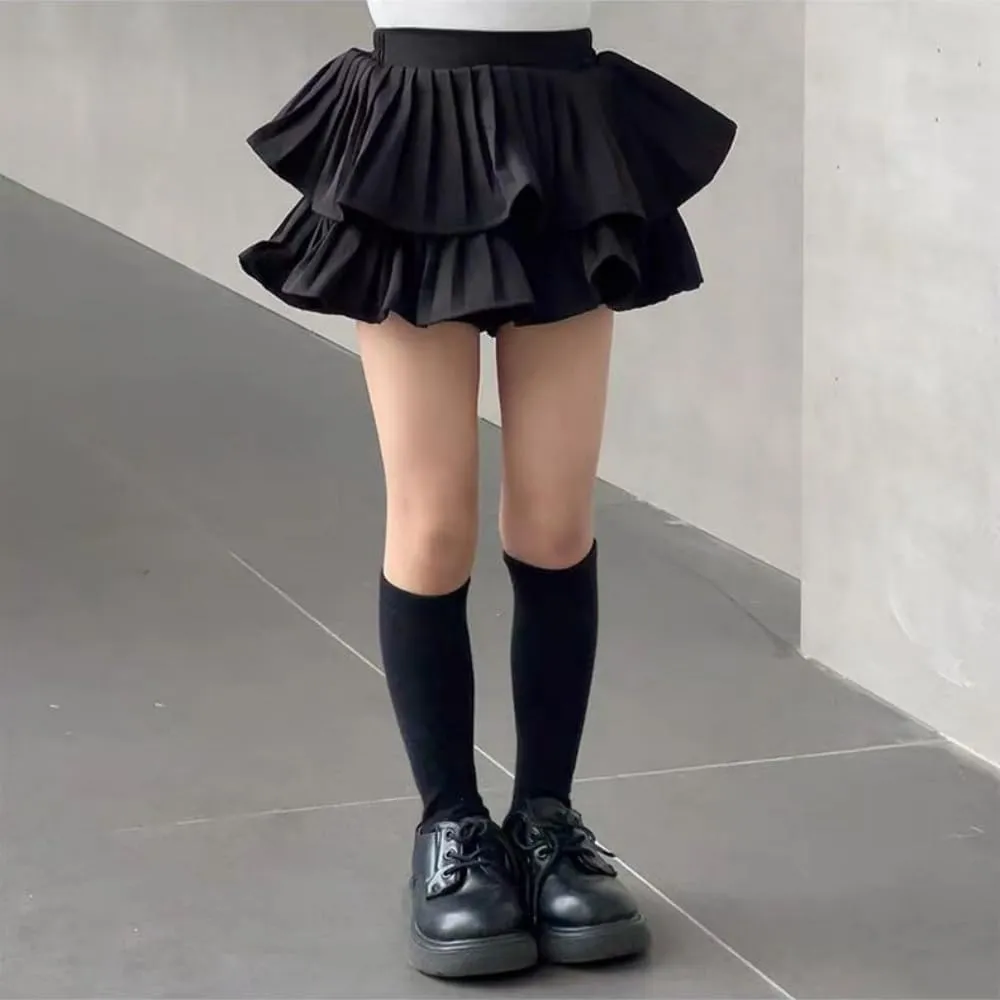 Zerf Girls White Black Mini Pleated Skirt Skort for Toddler Girls Summer Pink Ruffle Tutu Skirt with Shorts Underneath