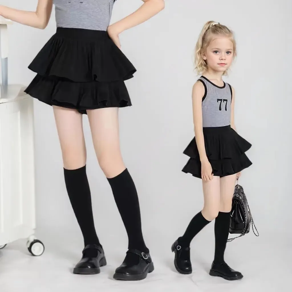 Zerf Girls White Black Mini Pleated Skirt Skort for Toddler Girls Summer Pink Ruffle Tutu Skirt with Shorts Underneath