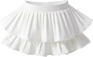 Zerf Girls White Black Mini Pleated Skirt Skort for Toddler Girls Summer Pink Ruffle Tutu Skirt with Shorts Underneath